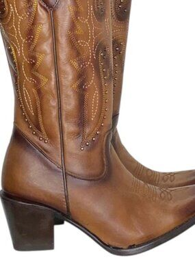 NEW EL MALCREADO Women’s Brown Cowgirl Boots – Size 8– High Block Heel Round Toe